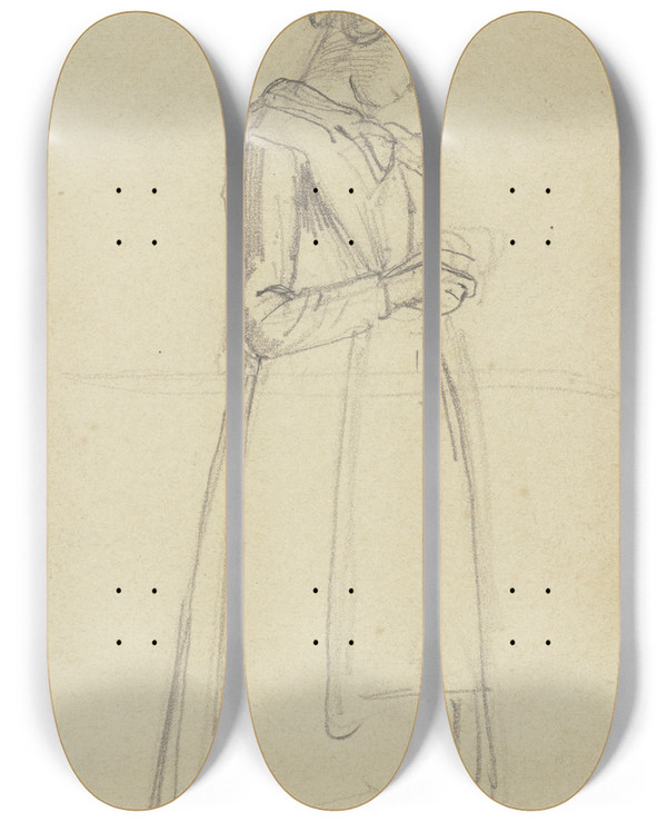 Triptych art skateboard deck of Philipp Rumpf Stehendes Mdchen Von Der Seite Gesehen by Philipp Rumpf (1821-1896)