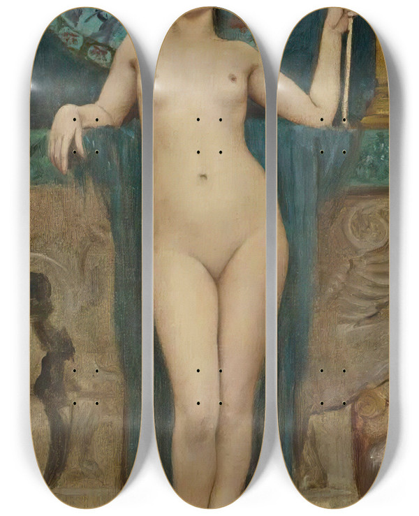 Triptych art skateboard deck of John William Godward Study Of Campaspe by John William Godward (1861-1922)