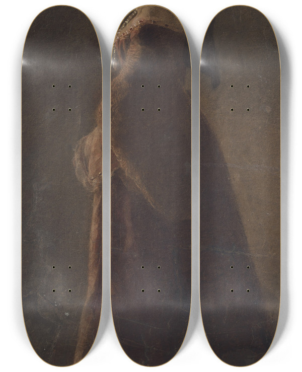 Triptych art skateboard deck of Jozef Hanula Portrait Of A Lady With A Veil by Jozef Hanula (1863-1944)