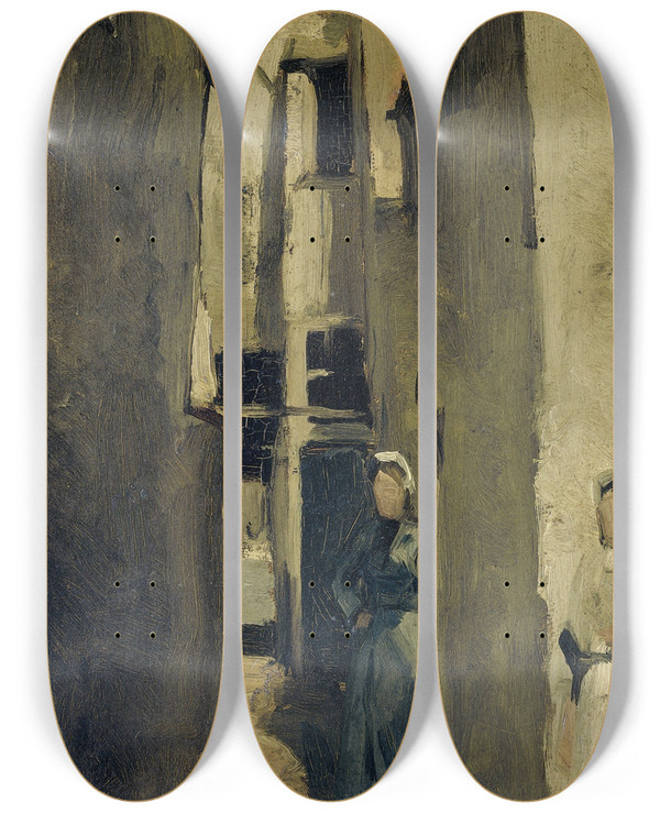 Triptych art skateboard deck of George Hendrik Breitner Neighborhood Street In The Hague Or Scheveningen by George Hendrik Breitner (1857-1923)