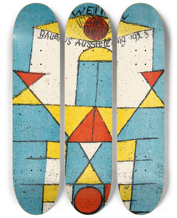 Triptych art skateboard deck of Paul Klee Die Erhabene Seite by Paul Klee (1879-1940)