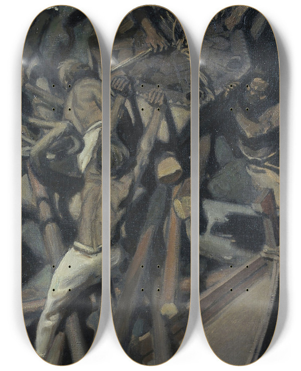 Triptych art skateboard deck of Akseli Gallenkallela The Abduction Of Sampo by Akseli Gallen Kallela (1865-1931)