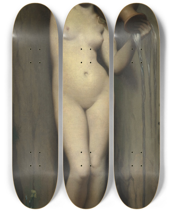 Triptych art skateboard deck of Jean Auguste Dominique Ingres The Spring by Jean Auguste Dominique Ingres (1780-1867)