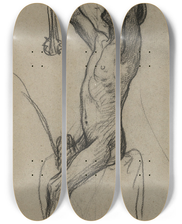 Triptych art skateboard deck of Pierre Puvis De Chavannes Homme Nu Assis_3 by Pierre Puvis De Chavannes (1824-1898)