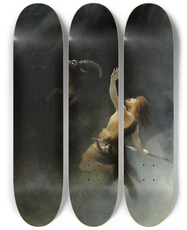 Triptych art skateboard deck of Karl Wilhelm Diefenbach Thou Shalt Not Kill by Karl Wilhelm Diefenbach (1851-1913)