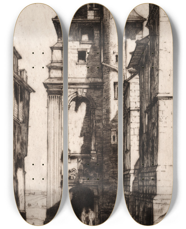 Triptych art skateboard deck of David Young Cameron St Aignan Chartres by David Young Cameron (1865-1945)