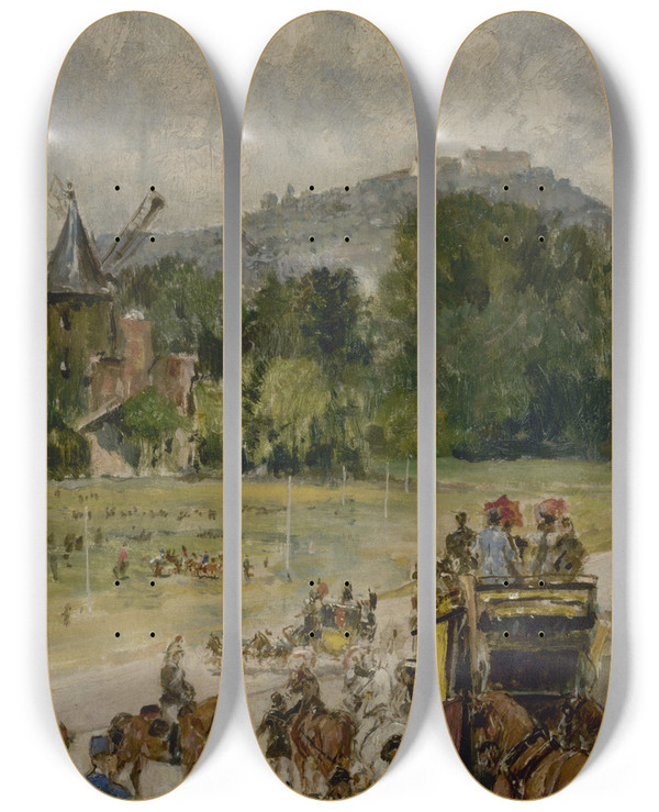 Triptych art skateboard deck of Johnlewis Brown Le Champ De Courses De Longchamp_2 by John Lewis Brown (1829-1890)
