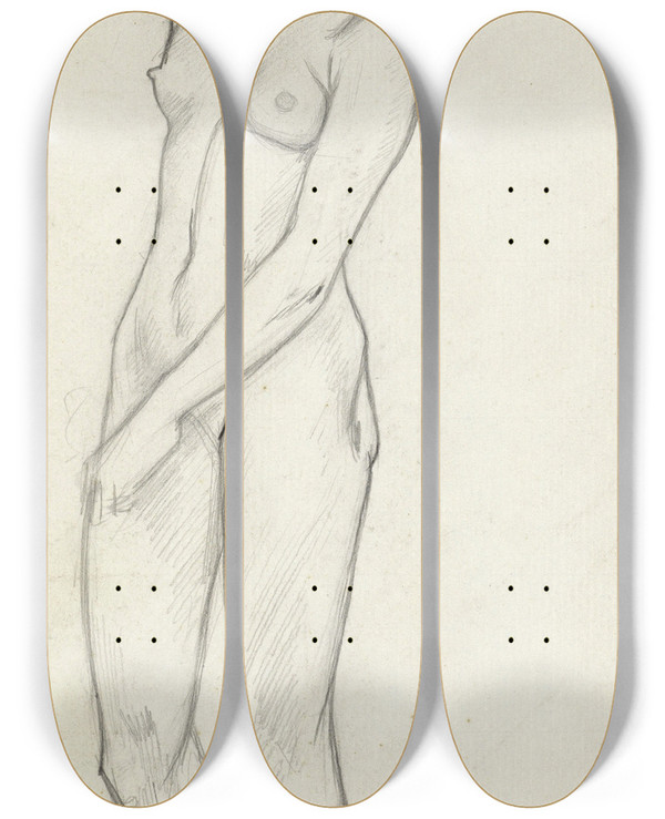 Triptych art skateboard deck of Richard Nicolas Roland Holst Staande Naakte Vrouw_1 by Richard Nicolaus Roland Holst (1868-1938)