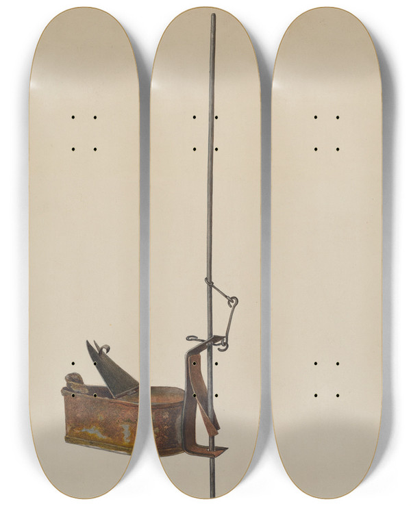 Triptych art skateboard deck of Oscar Bluhme Betty Lamp by Oscar Bluhme