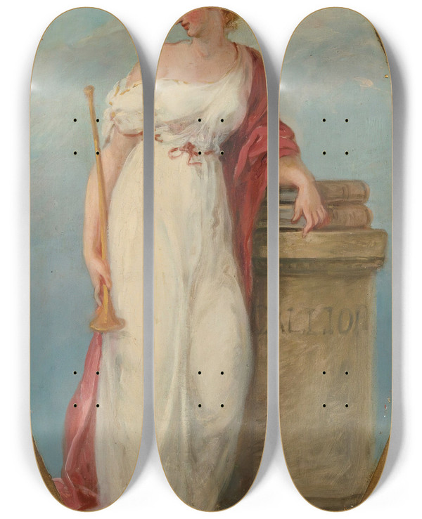 Triptych art skateboard deck of Circle Of Angelica Kauffmann Muse With A Trumpet by Circle Of Angelica Kauffmann (1741-1807)