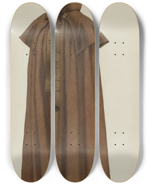 Triptych art skateboard deck of Ingrid Selmerlarsen Shaker Womans Cloak by Ingrid Selmer-Larsen