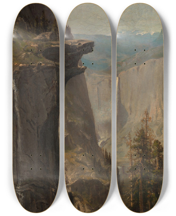 Triptych art skateboard deck of William Keith Yosemite Falls From Glacier Point by William Keith (1838-1911)