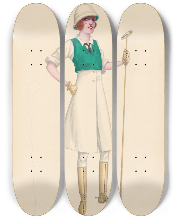 Triptych art skateboard deck of Will R Barnes Polo 1 by Will R Barnes (1939)