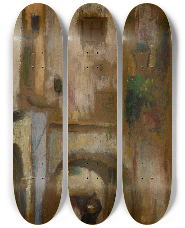Triptych art skateboard deck of Stanisaw Chlebowski Alleyway by Stanislaw Chlebowski (1835-1884)