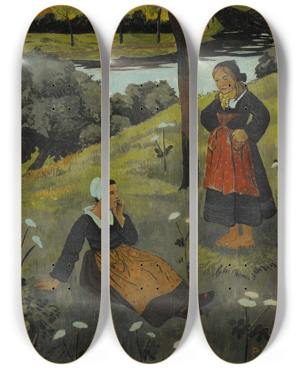 Triptych art skateboard deck of Paul Srusier Deux Bretonnes Au Bord De Laulne by Paul Serusier (1864-1927)