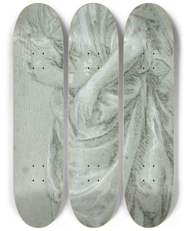 Triptych art skateboard deck of Paolo Veronese Study Of Rebecca At The Well by Paolo Veronese (1528-1588)