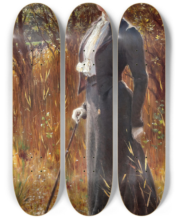 Triptych art skateboard deck of Alois Hans Schram A Stroll In Spring by Alois Hans Schram (1864-1919)