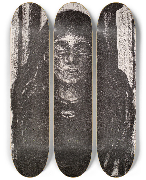 Triptych art skateboard deck of Edvard Munch Evening The Voice by Edvard Munch (1863-1944)