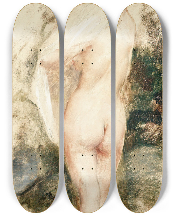 Triptych art skateboard deck of Lon Franois Comerre Study Of A Nude Woman by Leon Francois Comerre (1850-1916)