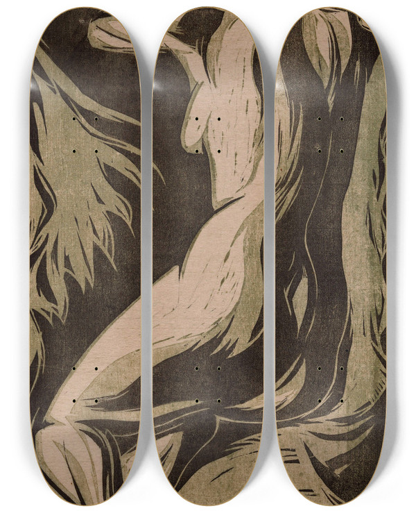 Triptych art skateboard deck of Meijer Bleekrode Naakte Vrouw by Meijer Bleekrode (1896-1943)