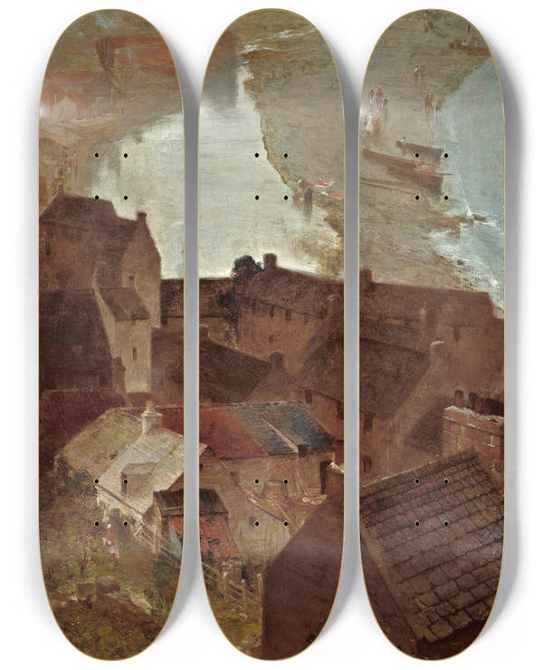 Triptych art skateboard deck of William Fettes Douglas Stonehaven by William Fettes Douglas (1822-1881)
