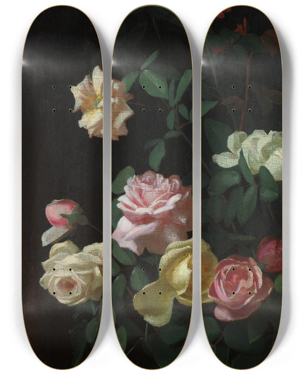 Triptych art skateboard deck of George Cochran Lambdin Roses_4 by George Cochran Lambdin (1830-1896)