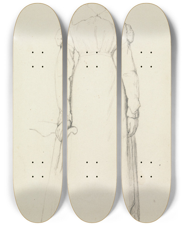 Triptych art skateboard deck of William Mulready Woman With Ringlets Standing by William Mulready (1786-1863)