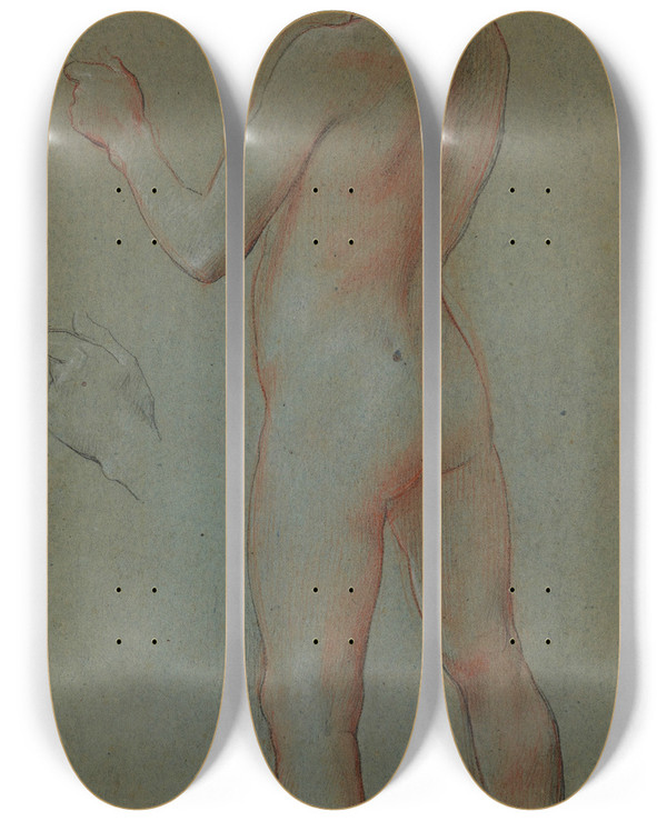 Triptych art skateboard deck of Lucolivier Merson Etude Pour Le Dcor De Lopra Comique Fillette Nue by Luc-Olivier Merson (1846-1920)