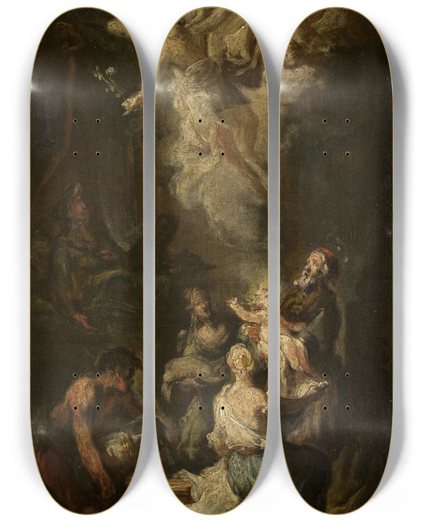 Triptych art skateboard deck of Martin Johann Schmidt Nativity Of St John by Martin Johann Schmidt (1718-1801)