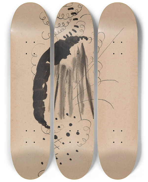 Triptych art skateboard deck of William James Glackens Portrait Of Janet Braguin In The Style Of Paulklee by William James Glackens (1870-1938)