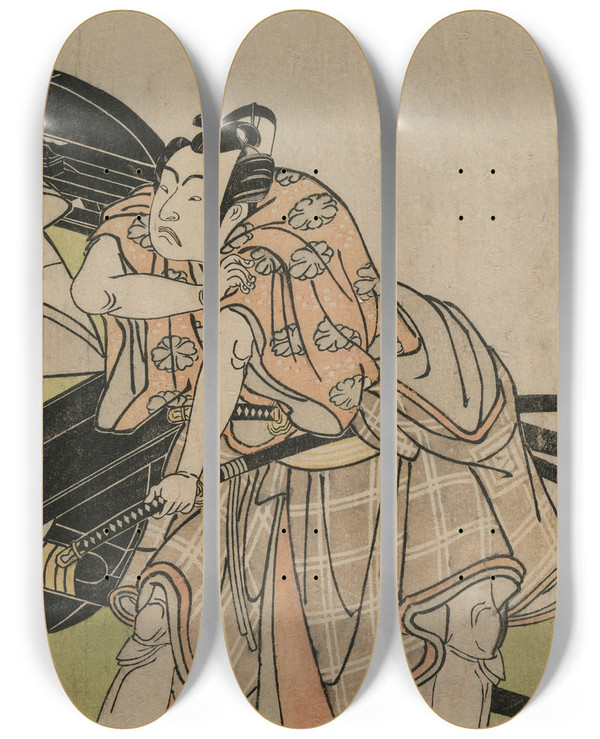 Triptych art skateboard deck of Katsukawa Shunsh Ichikawa Yaozo Ii As Sakuramaru by Katsukawa Shunsho (1726-1792)