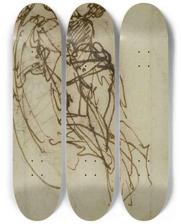 Triptych art skateboard deck of Bernardino India Seated Virgin And Child by Bernardino India (1528-1590)
