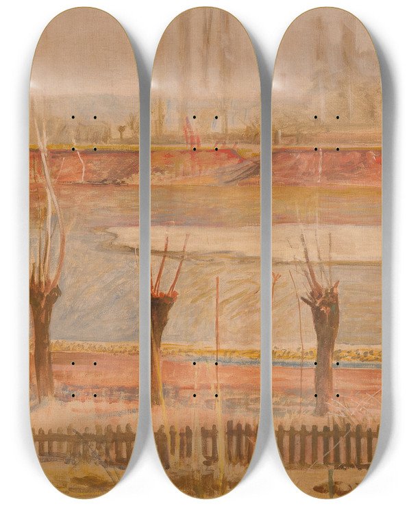 Triptych art skateboard deck of Jacek Malczewski Landscape From The Banks Of The Vistula by Jacek Malczewski (1854-1929)