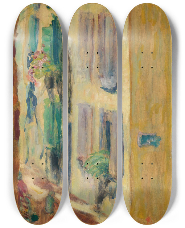 Triptych art skateboard deck of Pierre Bonnard La Rue Aux Volets Verts by Pierre Bonnard (1867-1947)