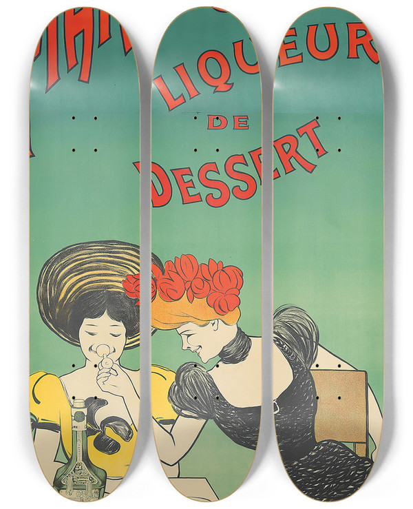 Triptych art skateboard deck of Leonetto Cappiello La Marquisette by Leonetto Cappiello (1875-1942)