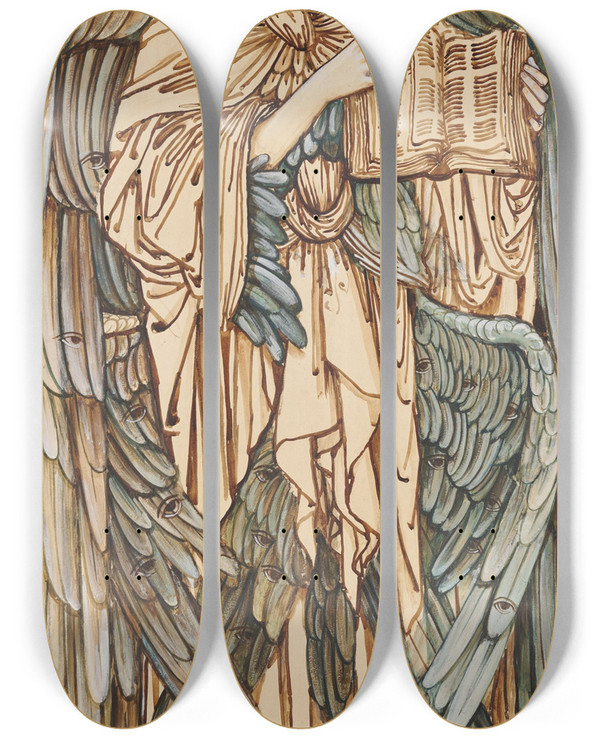 Triptych art skateboard deck of Sir Edward Coley Burnejones The Angels Of The Hierarchy Cherubim by Sir Edward Coley Burne-Jones (1833-1898)