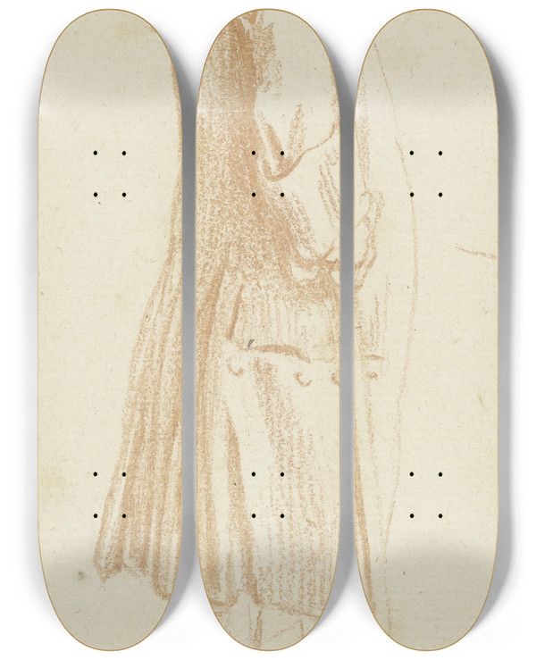Triptych art skateboard deck of Daniel Nikolaus Chodowiecki Stehender Mann Mit Einem Stock In Der Rechten Im Profil Nach Rechts_2 by Daniel Nikolaus Chodowiecki (1726-1801)