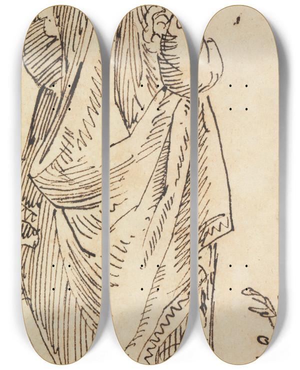Triptych art skateboard deck of Benjamin Robert Haydon Study Of A Woman At Rear View by Benjamin Robert Haydon (1786-1846)