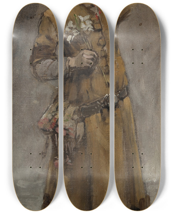 Triptych art skateboard deck of Carl Gustaf Hellqvist A Girl Study For Valdemar Atterdag Holding Visby To Ransom by Carl Gustaf Hellqvist (1851-1890)