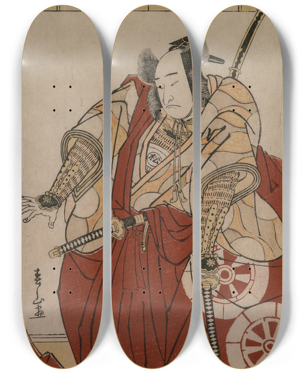 Triptych art skateboard deck of Katsukawa Shunzan Onoe Matsusuke As Usui Sadamitsu by Katsukawa Shunzan (1782-1798)