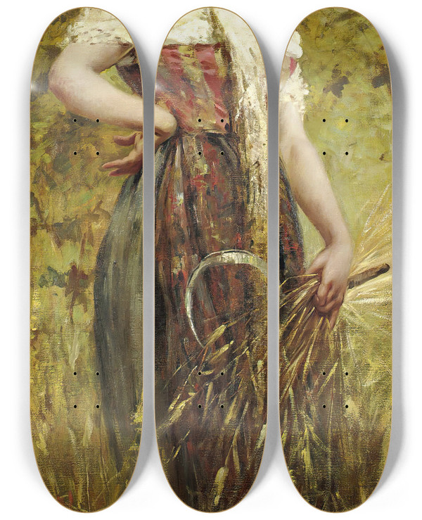 Triptych art skateboard deck of Egisto Lancerotto Giovanna Contadina by Egisto Lancerotto (1847-1916)