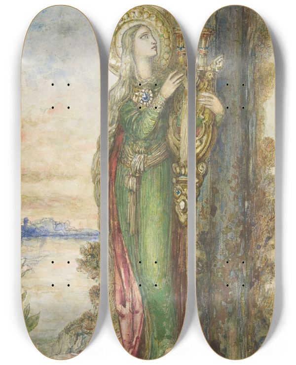 Triptych art skateboard deck of Gustave Moreau Saint Cecilia by Gustave Moreau (1826-1898)