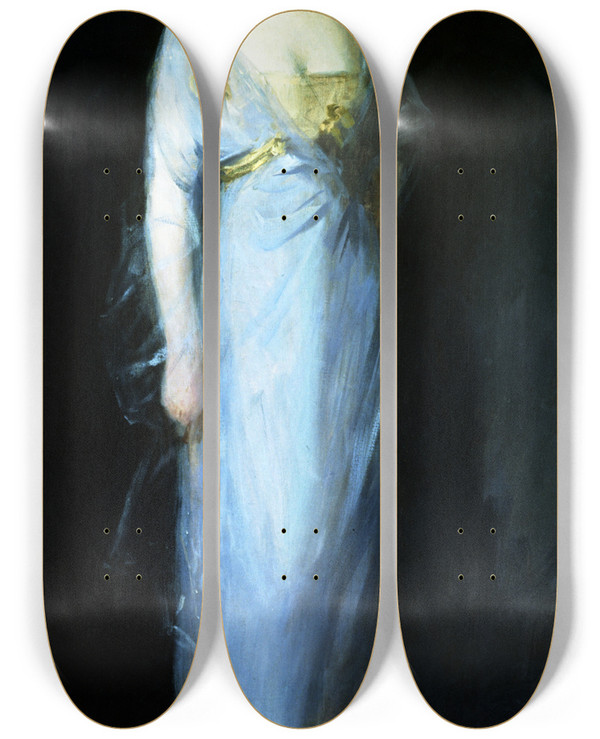Triptych art skateboard deck of Robert Henri Portrait Of Dorothy Wagstaff by Robert Henri (1865-1929)