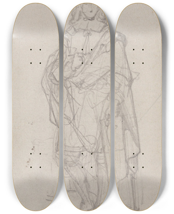 Triptych art skateboard deck of Nicaise De Keyser Statue Of The Painter Jan Erasmus Quellinus by Nicaise De Keyser (1813-1887)