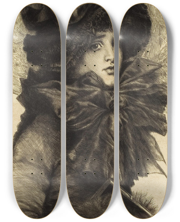 Triptych art skateboard deck of James Tissot Sunday Morning by James Tissot (1836-1902)
