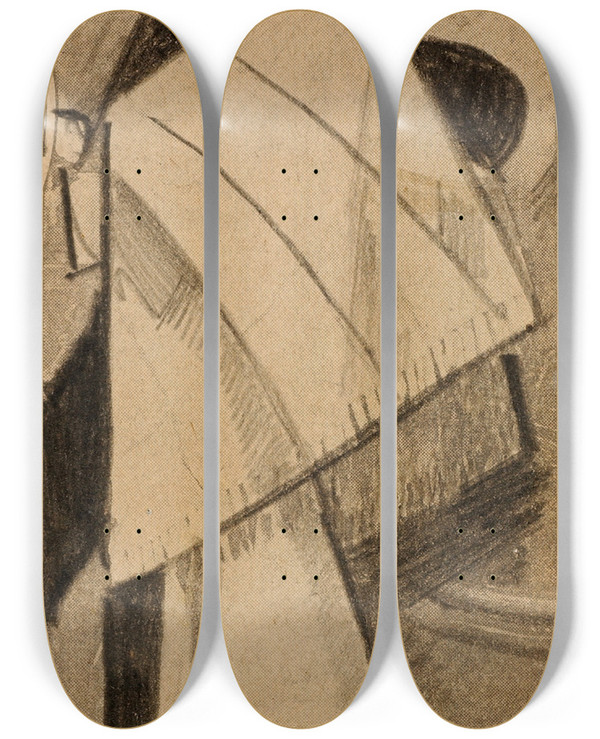 Triptych art skateboard deck of Carl Newman Abstract 2 by Carl Newman (1858-1932)