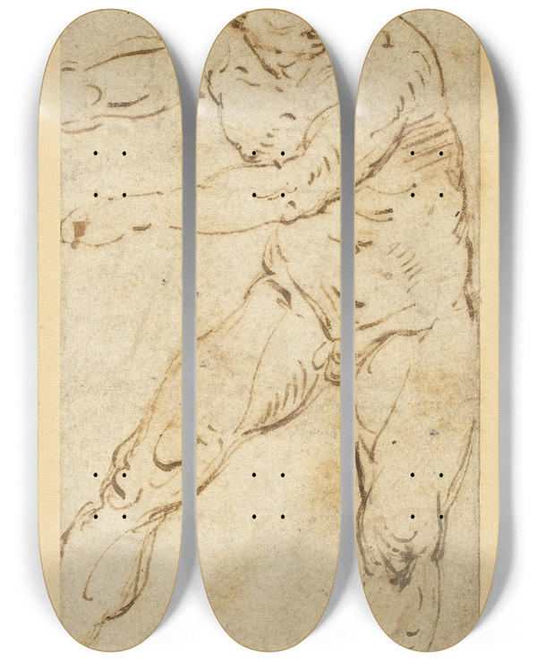 Triptych art skateboard deck of Follower Of Raphael A Standing Male Nude by Follower of Raphael (1483-1520)