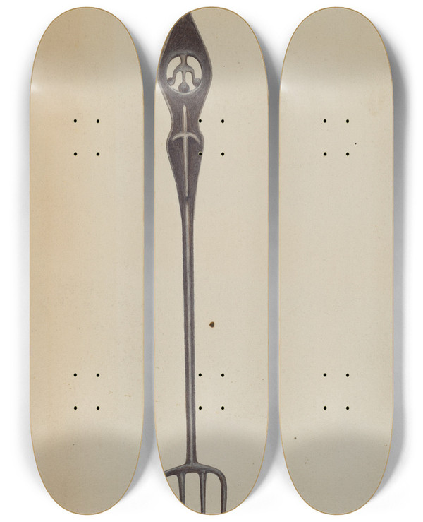 Triptych art skateboard deck of Frank Eiseman Iron Fork by Frank Eiseman