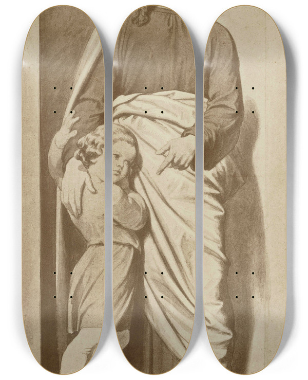 Triptych art skateboard deck of Eduard Von Steinle Wer Ist Der Grsste Im Himmelreich by Eduard Von Steinle (1810-1886)