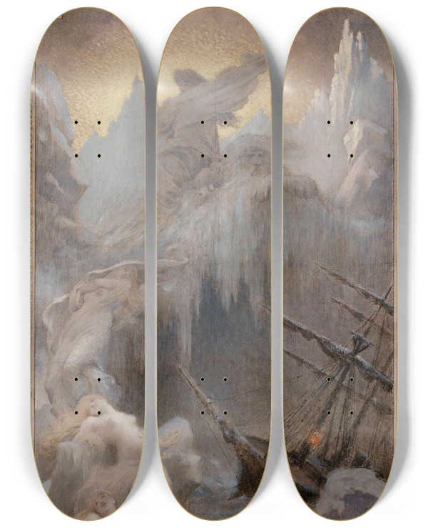Triptych art skateboard deck of Henri Camille Danger Laurore Borale by Henri Camille Danger (1857-1937)